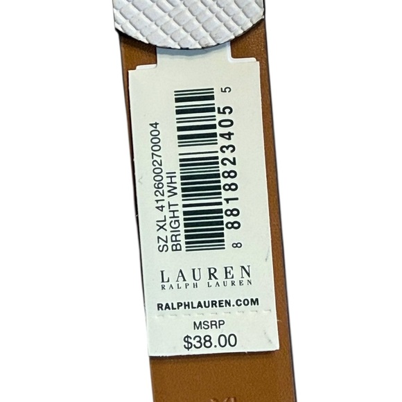 Lauren Ralph Lauren White Textured Leather Belt, Gold Colored Buckle Size XL NWT - Picture 3 of 6